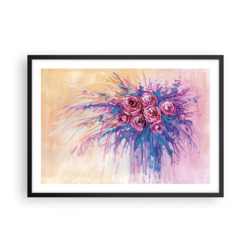 Plakat w czarnej ramie - Bukiet róż w pastelowych barwach - 70x50cm - Różana fontanna - Nowoczesna dekoracja ścienna do salonu i sypialni ARTTOR