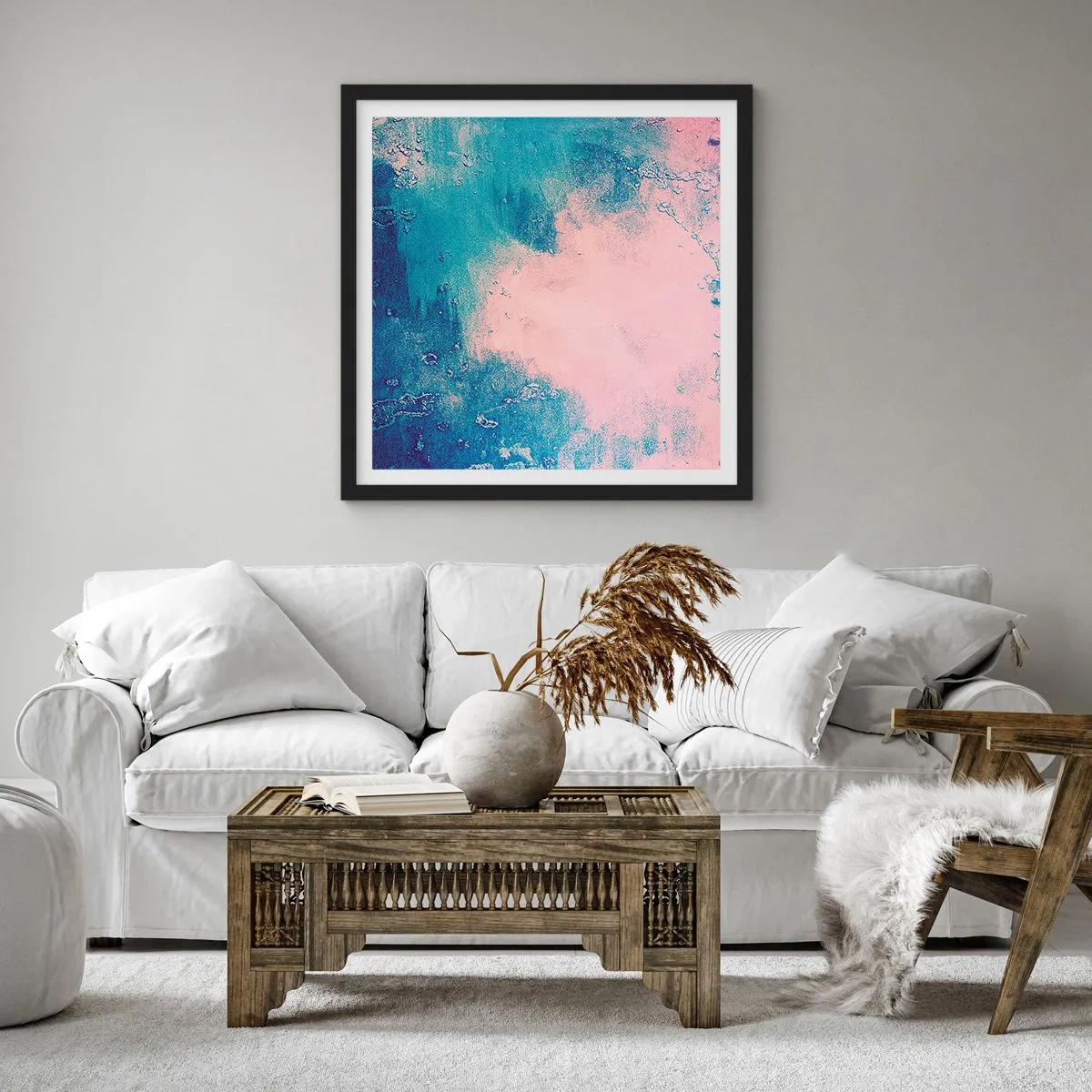 Plakat w czarnej ramie - Błękitne objęcia - 40x40 cm