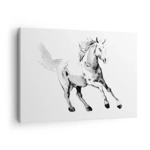 Obraz na płótnie - Szkic galopującego konia w odcieniach czerni i bieli - 70x50cm - Nieujarzmiona dusza - Nowoczesna dekoracja ścienna do salonu i sypialni ARTTOR