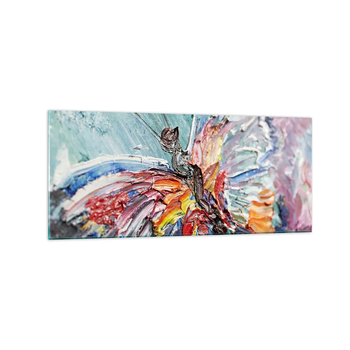 Obraz na szkle - Kolorowy motyl w stylu impasto na pastelowym tle - 120x50cm - Pomalowany przez naturę - Nowoczesna dekoracja ścienna do salonu i sypialni ARTTOR