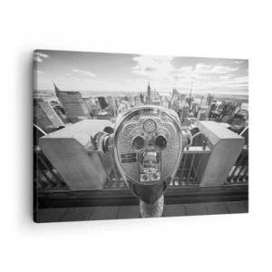 Obraz na płótnie - Monochromatyczny widok przez lunetę na panoramę miasta - 70x50cm - Miasto nad miastami - Nowoczesna dekoracja ścienna do salonu i sypialni ARTTOR