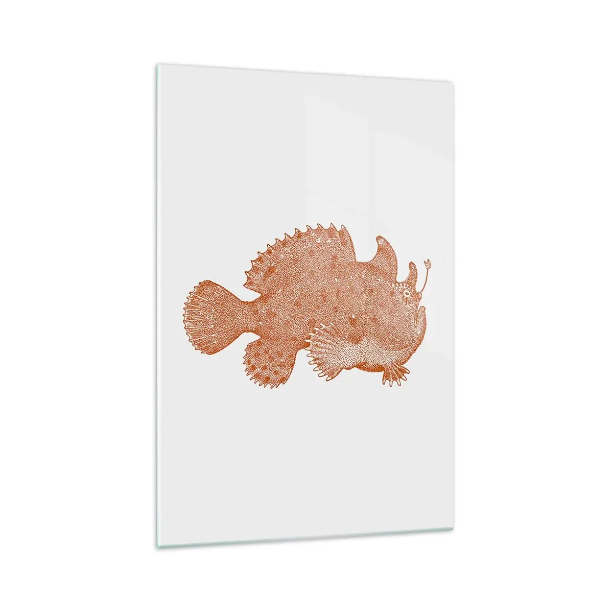 Obraz na szkle - Detaliczny rysunek ryby w kolorze miedzianym na białym tle - 70x100cm - A jednak ryba - Nowoczesna dekoracja ścienna do salonu i sypialni ARTTOR