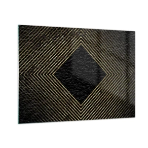Obraz na szkle - Złoty diament z geometrycznymi liniami na czarnym tle - 70x50cm - Geometria w stylu glamour - Nowoczesna dekoracja ścienna do salonu i sypialni ARTTOR