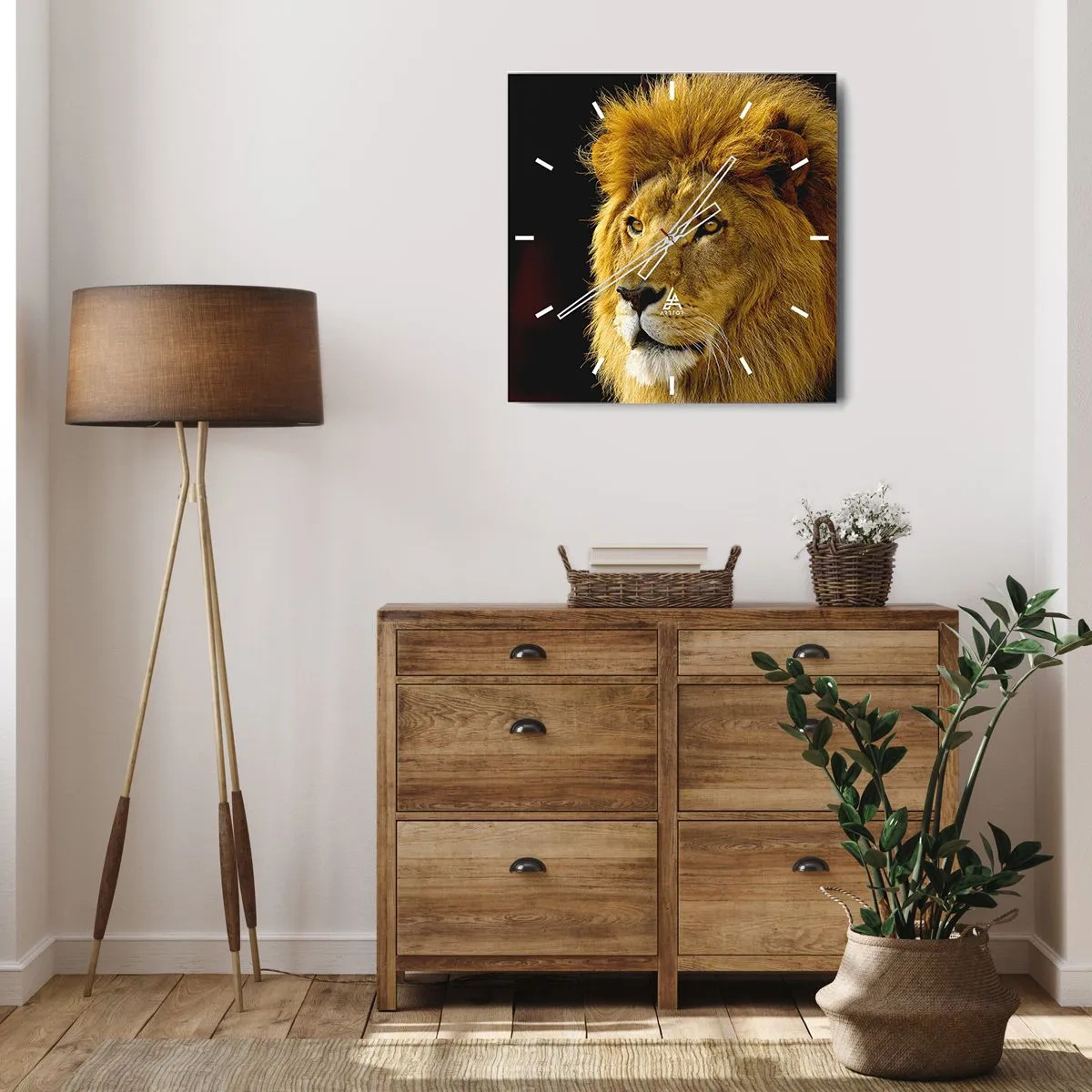 Zegar ścienny - Portret lwa z majestatyczną grzywą na ciemnym tle - 30x30cm - Portret króla - Nowoczesna dekoracja ścienna do salonu i sypialni ARTTOR