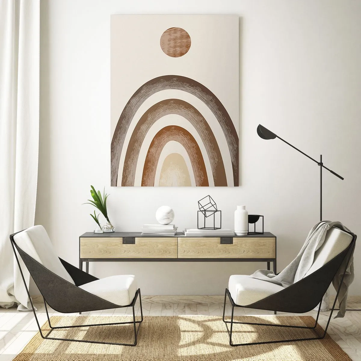 Obraz na szkle - Abstrakcyjne pasy i okrąg w odcieniach brązu - 50x70cm - W odległej galaktyce - Nowoczesna dekoracja ścienna do salonu, kuchni i sypialni ARTTOR