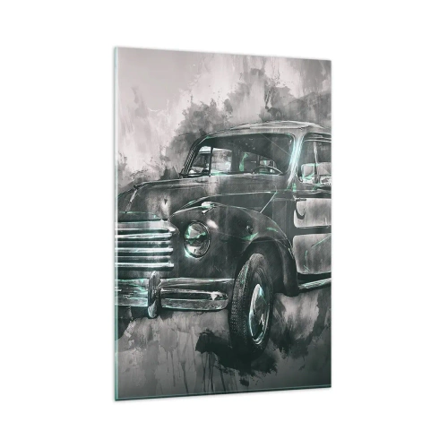 Obraz na szkle - Klasyczny samochód w stylu retro na artystycznym tle - 80x120cm - Szacowny przodek - Nowoczesna dekoracja ścienna do salonu i sypialni ARTTOR