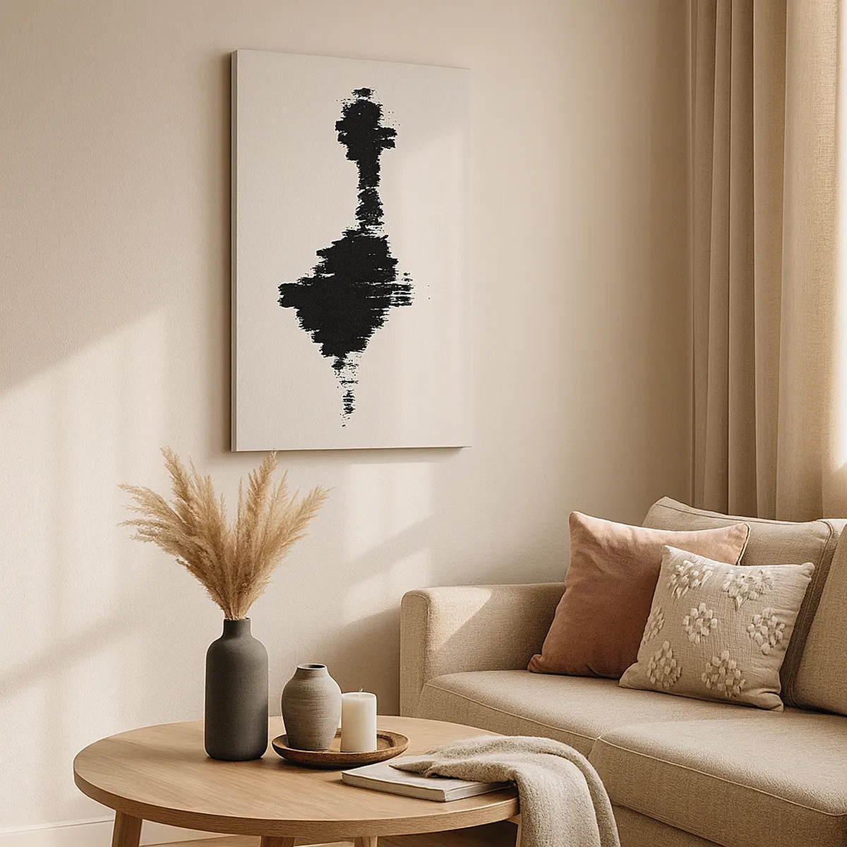 Obraz na płótnie - Abstrakcyjna czarno-biała kompozycja przypominająca zniekształcony odcisk - 50x70cm - Drgania wyobraźni - Nowoczesna dekoracja ścienna do salonu, kuchni i sypialni ARTTOR