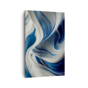 Obraz na płótnie - Abstrakcyjne fale w odcieniach błękitu i bieli - 80x120cm - Płynność błękitu i bieli - Nowoczesna dekoracja ścienna do salonu i sypialni ARTTOR