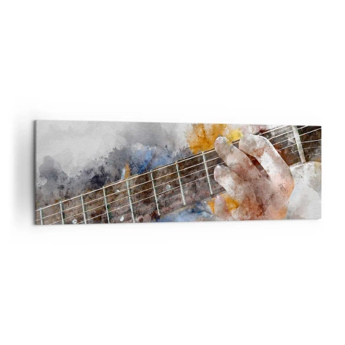 Obraz na płótnie - Abstrakcyjny obraz ręki grającej na gitarze - 160x50cm - Poezja między strunami - Nowoczesna dekoracja ścienna do salonu i sypialni ARTTOR