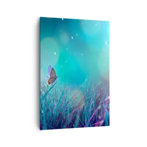 Obraz na płótnie - Motyl na trawie w świetle rozmytych refleksów - 70x100cm - Sekretne życie łąki - Nowoczesna dekoracja ścienna do salonu i sypialni ARTTOR