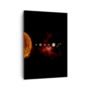 Obraz na płótnie - Układ Słoneczny z planetami i Słońcem na tle kosmicznej mgławicy - 50x70cm - Nasza okolica - Nowoczesna dekoracja ścienna do salonu, kuchni i sypialni ARTTOR