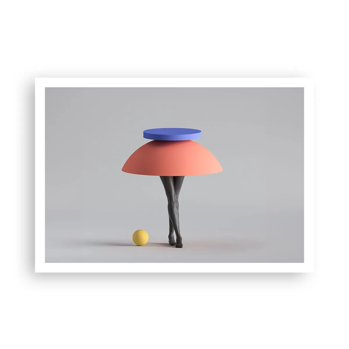 Plakat - Abstrakcyjna kompozycja geometryczna z nogami i kulą - 100x70cm - Kompozycja surrealistyczna - Nowoczesna dekoracja ścienna do salonu i sypialni ARTTOR