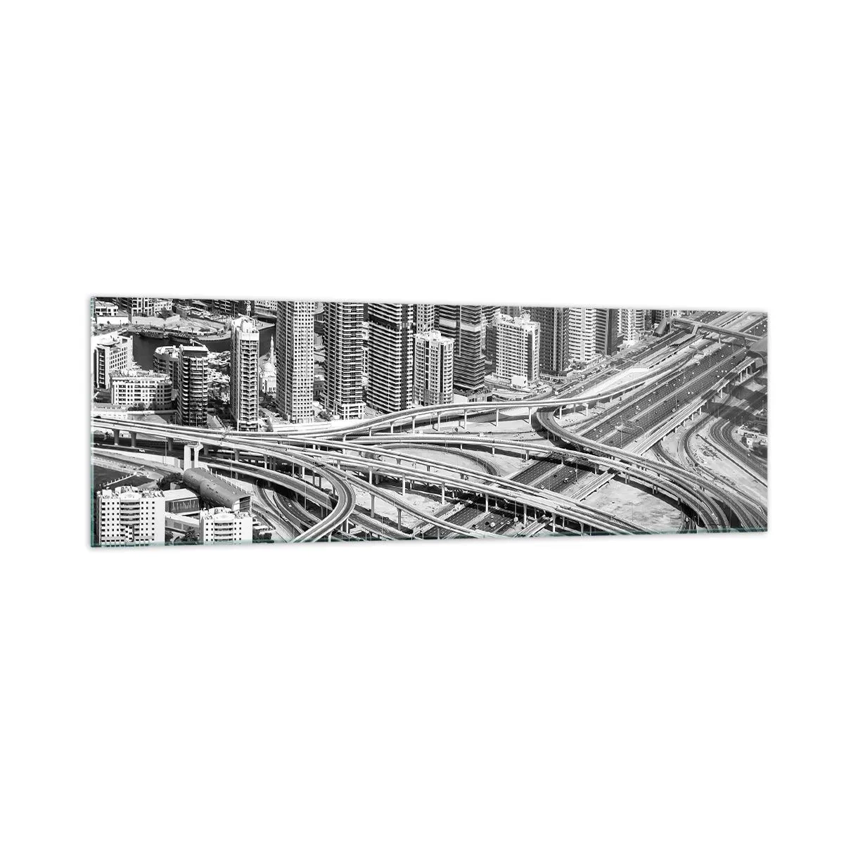 Obraz na szkle - Widok na Dubaj z perspektywy lotu ptaka - 160x50cm - Dubaj – miasto niemożliwe - Nowoczesna dekoracja ścienna do salonu i sypialni ARTTOR