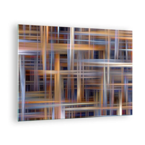 Obraz na szkle - Geometryczny wzór linii i kolorów w stylu abstrakcyjnym - 70x50cm - Utkane ze światła - Nowoczesna dekoracja ścienna do salonu i sypialni ARTTOR