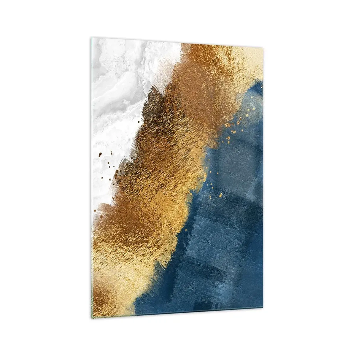 Obraz na szkle - Abstrakcyjna kompozycja w odcieniach złota, błękitu i bieli - 70x100cm - Barwy lata - Nowoczesna dekoracja ścienna do salonu i sypialni ARTTOR