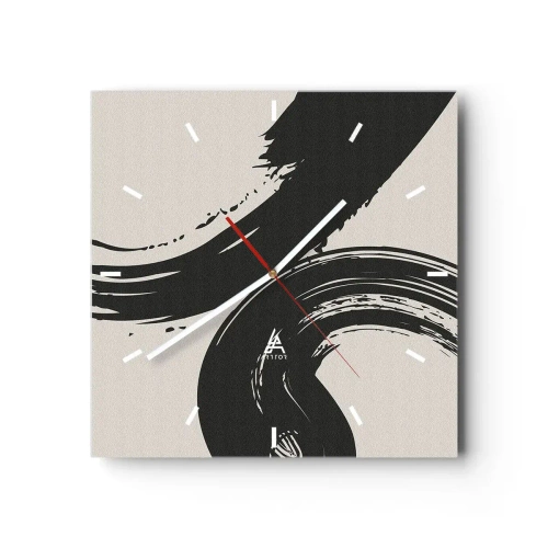Zegar ścienny - Dynamiczne pociągnięcia pędzla w czerni na jasnym tle - 30x30cm - Zamaszyście i koliście - Nowoczesna dekoracja ścienna do salonu i sypialni ARTTOR