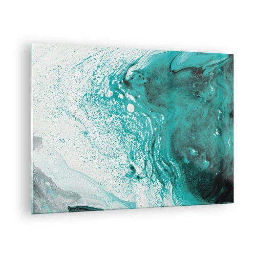 Obraz na szkle - Abstrakcyjny obraz w odcieniach bieli i turkusu - 70x50cm - Rozpłynąć się w bieli i turkusie - Nowoczesna dekoracja ścienna do salonu i sypialni ARTTOR