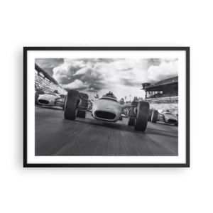 Plakat w czarnej ramie - Wyścig klasycznych samochodów w ruchu - 70x50cm - Jest moc! - Nowoczesna dekoracja ścienna do salonu i sypialni ARTTOR