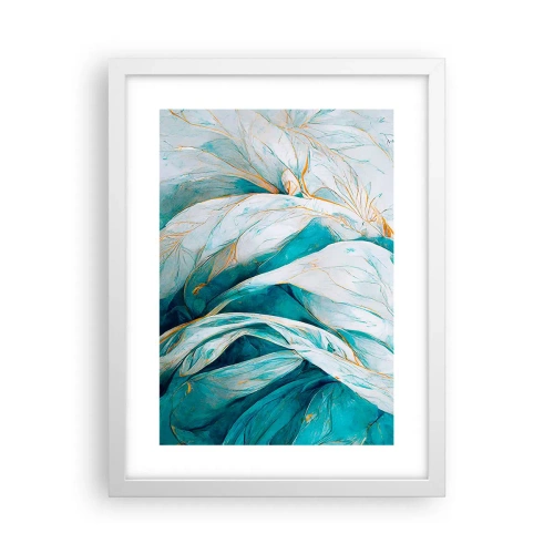 Plakat w białej ramie - Błękitna abstrakcja z motywem złota - 30x40 cm