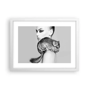 Plakat w białej ramie - Dama z szynszylą - 40x30 cm