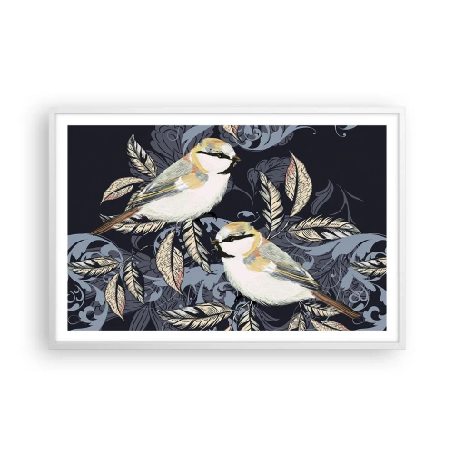 Plakat w białej ramie - Żółto-błękitny trel - 91x61 cm