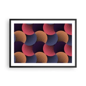 Plakat w czarnej ramie - Geometryczne kręgi w odcieniach różu, fioletu i złota - 70x50cm - W kolistym rytmie - Nowoczesna dekoracja ścienna do salonu i sypialni ARTTOR