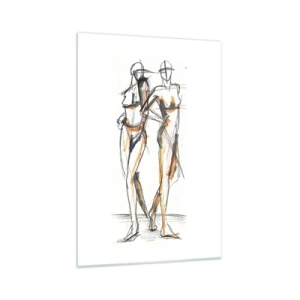Obraz na szkle - Artystyczny szkic dwóch sylwetek na białym tle - 70x100cm - Studium wdzięku - Nowoczesna dekoracja ścienna do salonu i sypialni ARTTOR