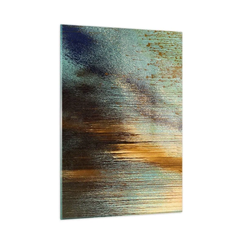 Obraz na szkle - Abstrakcyjne linie i plamy w złocie, błękicie i czerni - 50x70cm - Nieprzypadkowa barwna kompozycja - Nowoczesna dekoracja ścienna do salonu, kuchni i sypialni ARTTOR