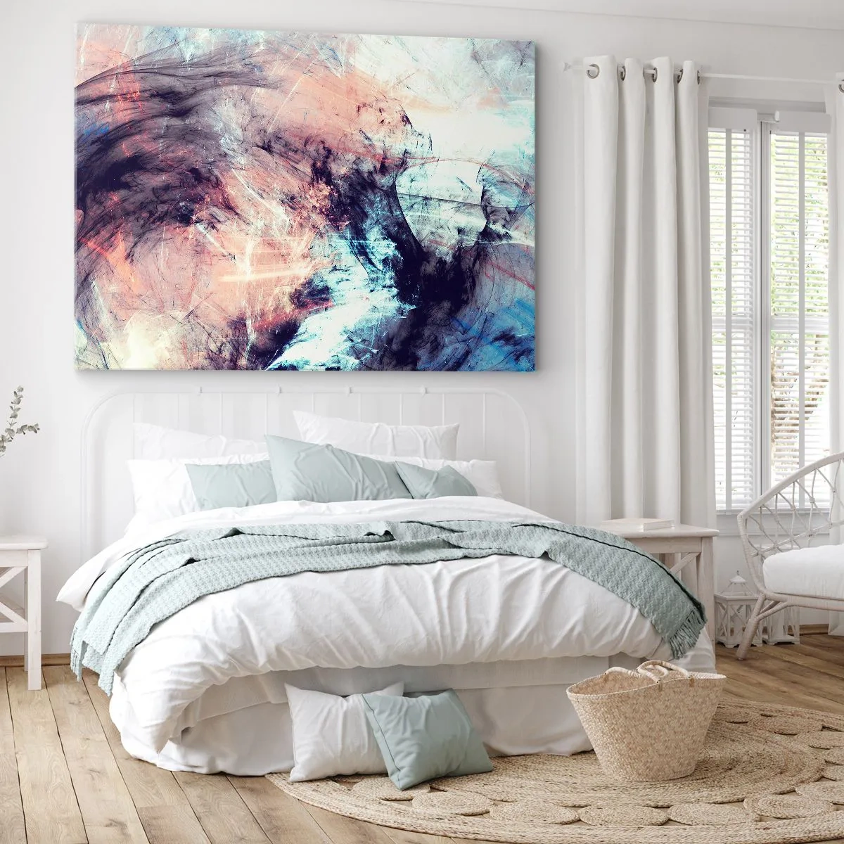 Obraz na płótnie - Abstrakcyjna kompozycja w pastelowych i ciemnych tonach - 70x50cm - Poczuj wiatr - Nowoczesna dekoracja ścienna do salonu i sypialni ARTTOR