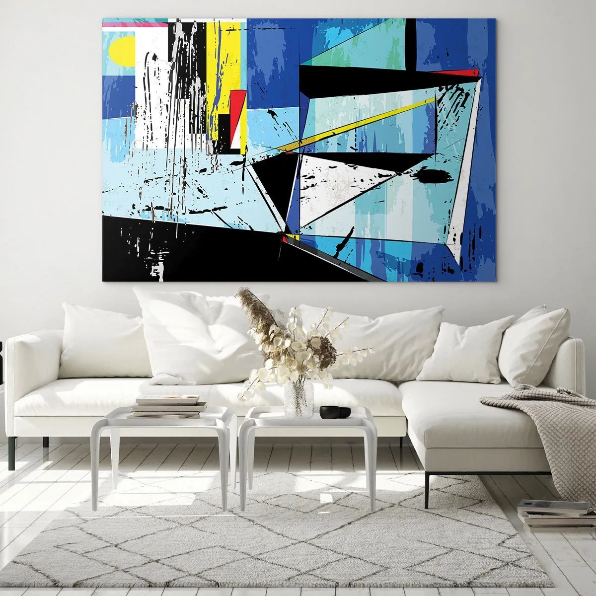 Obraz na szkle - Abstrakcyjna kompozycja geometryczna w odcieniach niebieskiego - 70x50cm - Patrzeć na świat pod kątem... - Nowoczesna dekoracja ścienna do salonu i sypialni ARTTOR