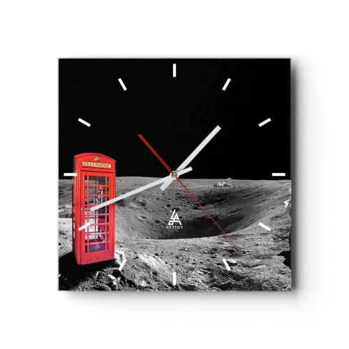 Zegar ścienny - Czerwona budka telefoniczna na Księżycu - 30x30cm - Kosmiczny żart - Nowoczesna dekoracja ścienna do salonu i sypialni ARTTOR