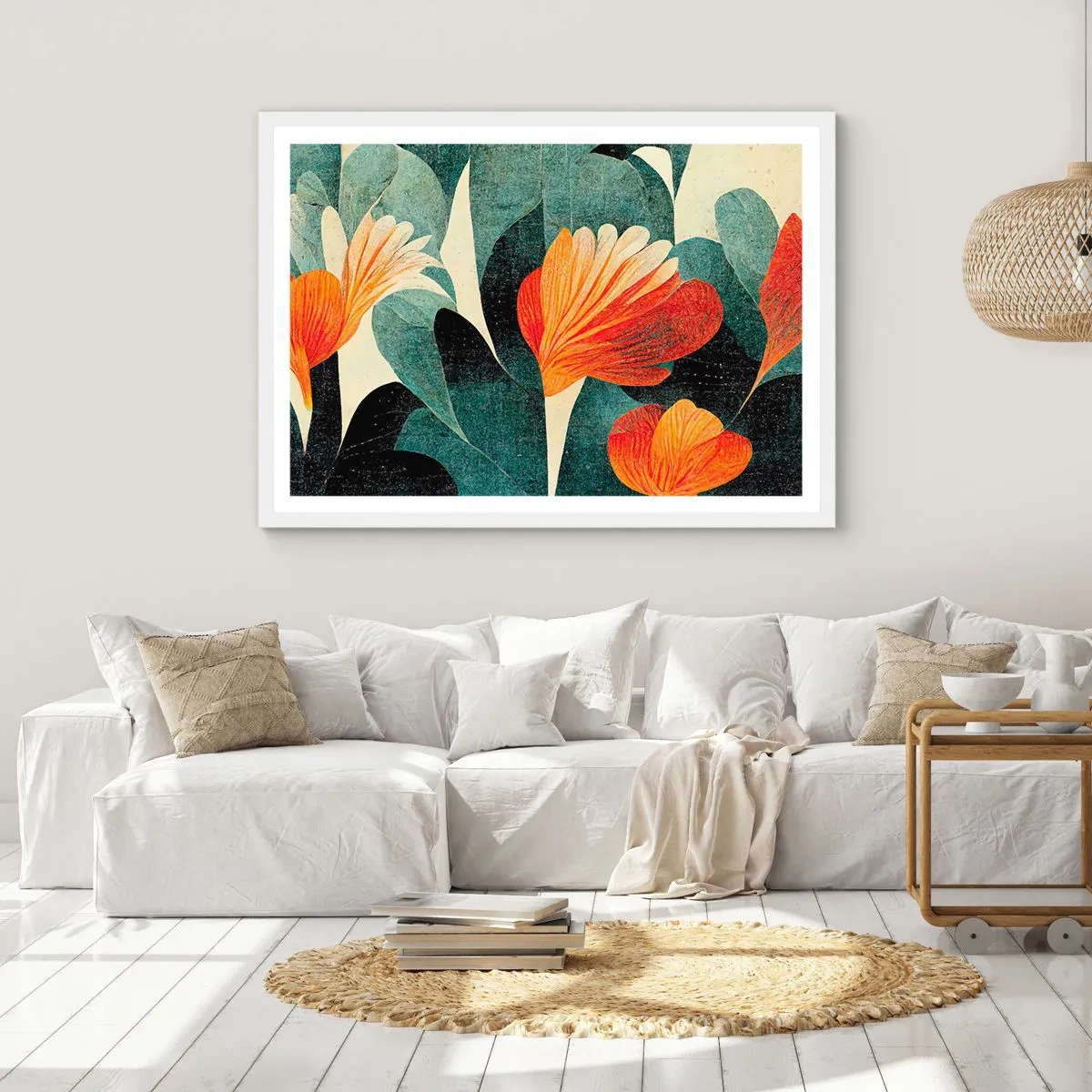 Plakat w białej ramie - Żar tropików i chłód zieleni - 50x40 cm