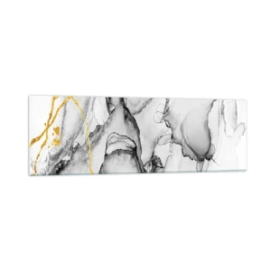 Obraz na szkle - Abstrakcyjne czarno-białe wzory z dodatkiem złotych akcentów - 160x50cm - Kompozycja z motywem złota - Nowoczesna dekoracja ścienna do salonu i sypialni ARTTOR