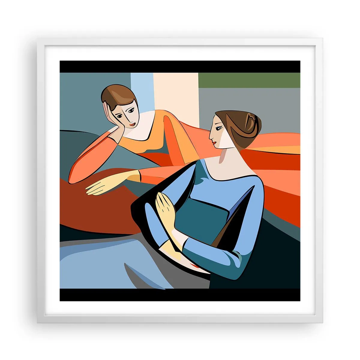 Plakat w białej ramie - Chwila zwierzeń - 60x60 cm