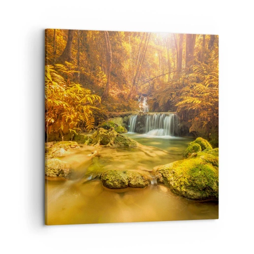 Obraz na płótnie - Leśna kaskada w złocie - 50x50 cm