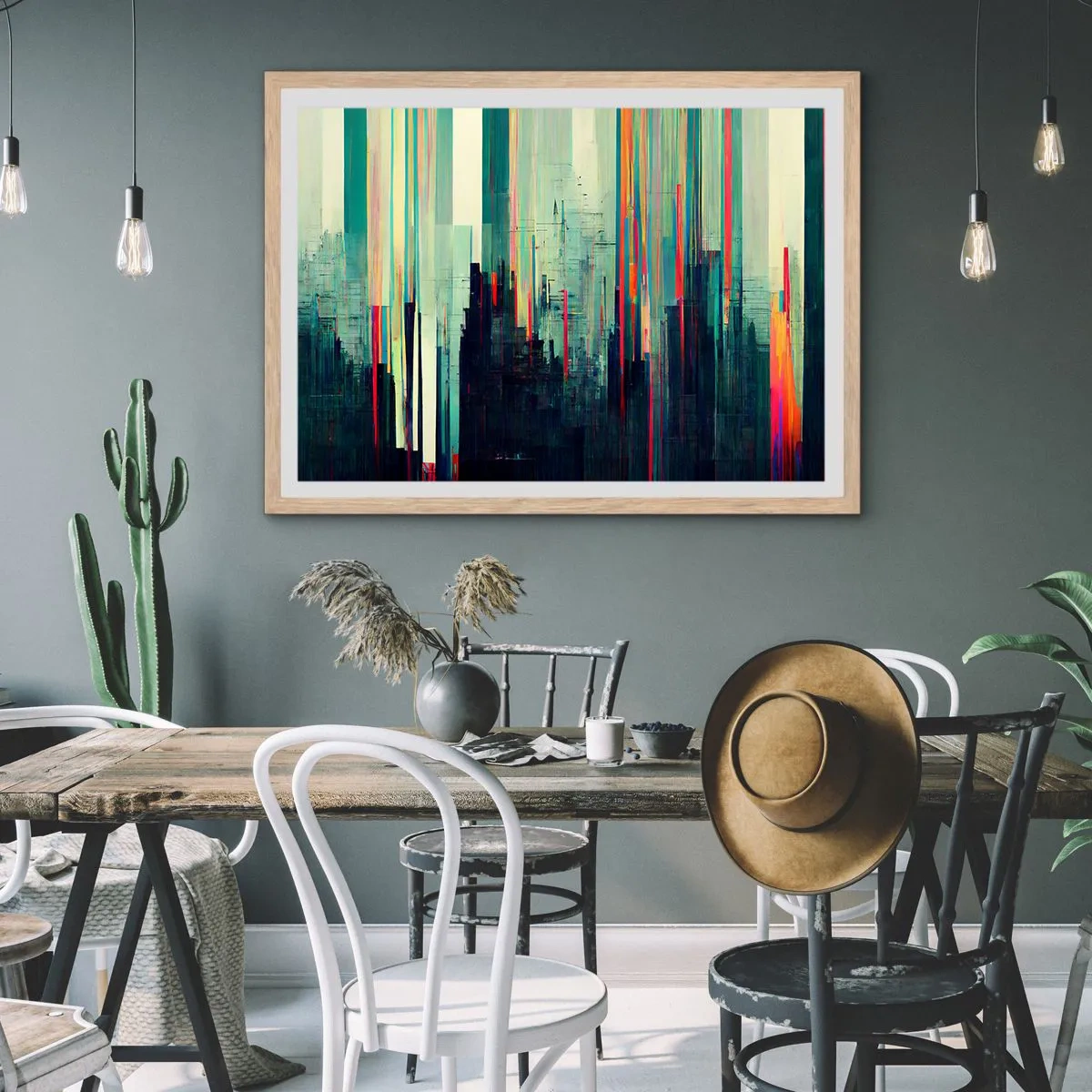 Plakat w ramie jasny dąb - Futurystyczne miasto - 91x61 cm