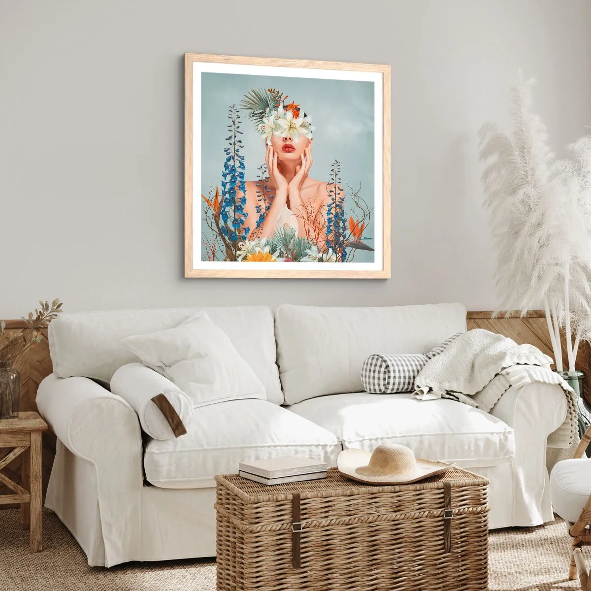 Plakat w ramie jasny dąb - Kobieta – kwiat - 50x50 cm