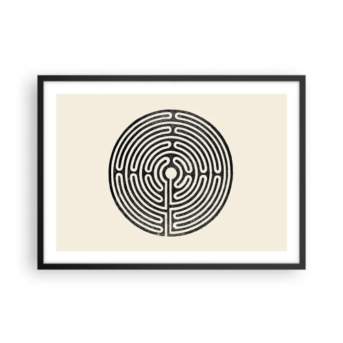 Plakat w czarnej ramie - Czarno-biały okrągły labirynt na jasnym tle - 70x50cm - Tajemniczy porządek - Nowoczesna dekoracja ścienna do salonu i sypialni ARTTOR