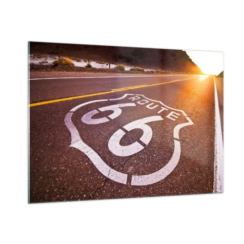 Obraz na szkle - Route 66 o zachodzie słońca - 100x70cm - Słynna droga 66 - Nowoczesna dekoracja ścienna do salonu, kuchni i sypialni ARTTOR