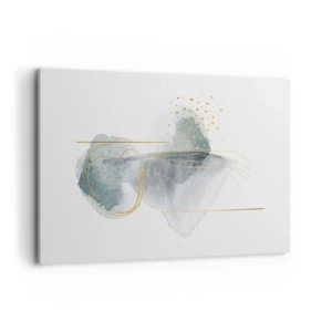 Obraz na płótnie - Abstrakcyjna kompozycja w odcieniach turkusu i złota - 100x70cm - O związkach szarości i złota - Nowoczesna dekoracja ścienna do salonu, kuchni i sypialni ARTTOR