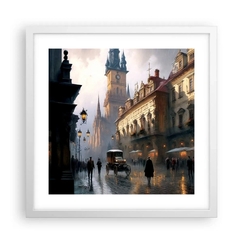 Plakat w białej ramie - Czar praskiego wieczoru - 40x40 cm