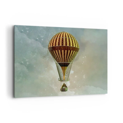 Obraz na płótnie - Balon na gorące powietrze unoszący się wśród chmur - 100x70cm - Pionierskie loty - Nowoczesna dekoracja ścienna do salonu, kuchni i sypialni ARTTOR