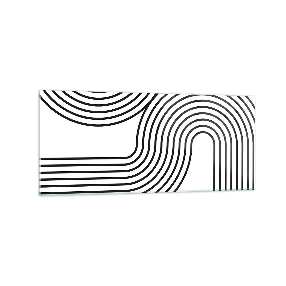 Obraz na szkle - Abstrakcyjny obraz z czarnymi liniami tworzącymi geometryczne wzory na białym tle - 120x50cm - Na zakręcie - Nowoczesna dekoracja ścienna do salonu i sypialni ARTTOR