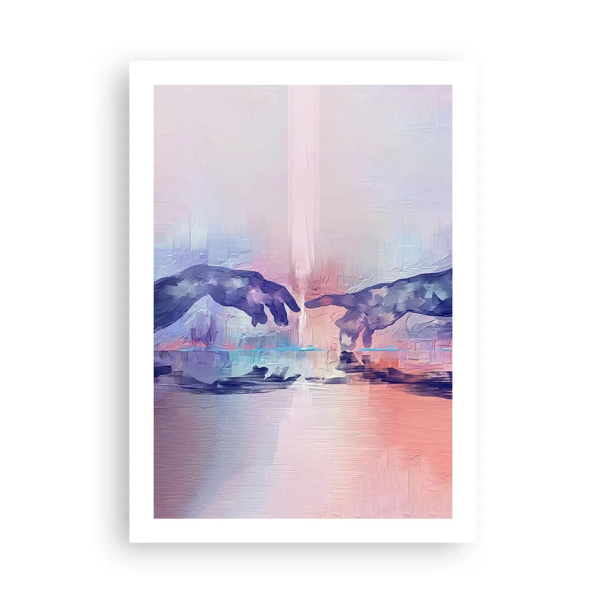 Plakat - Abstrakcyjne dłonie w pastelowych kolorach - 50x70cm - Boska iskra życia - Nowoczesna dekoracja ścienna do salonu, kuchni i sypialni ARTTOR