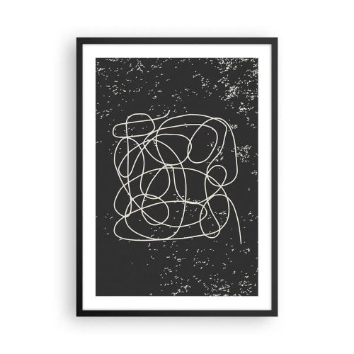 Plakat w czarnej ramie - Chaotyczne linie na czarnym tle z białymi kropkami - 50x70cm - Błądzenie myśli - Nowoczesna dekoracja ścienna do salonu i sypialni ARTTOR