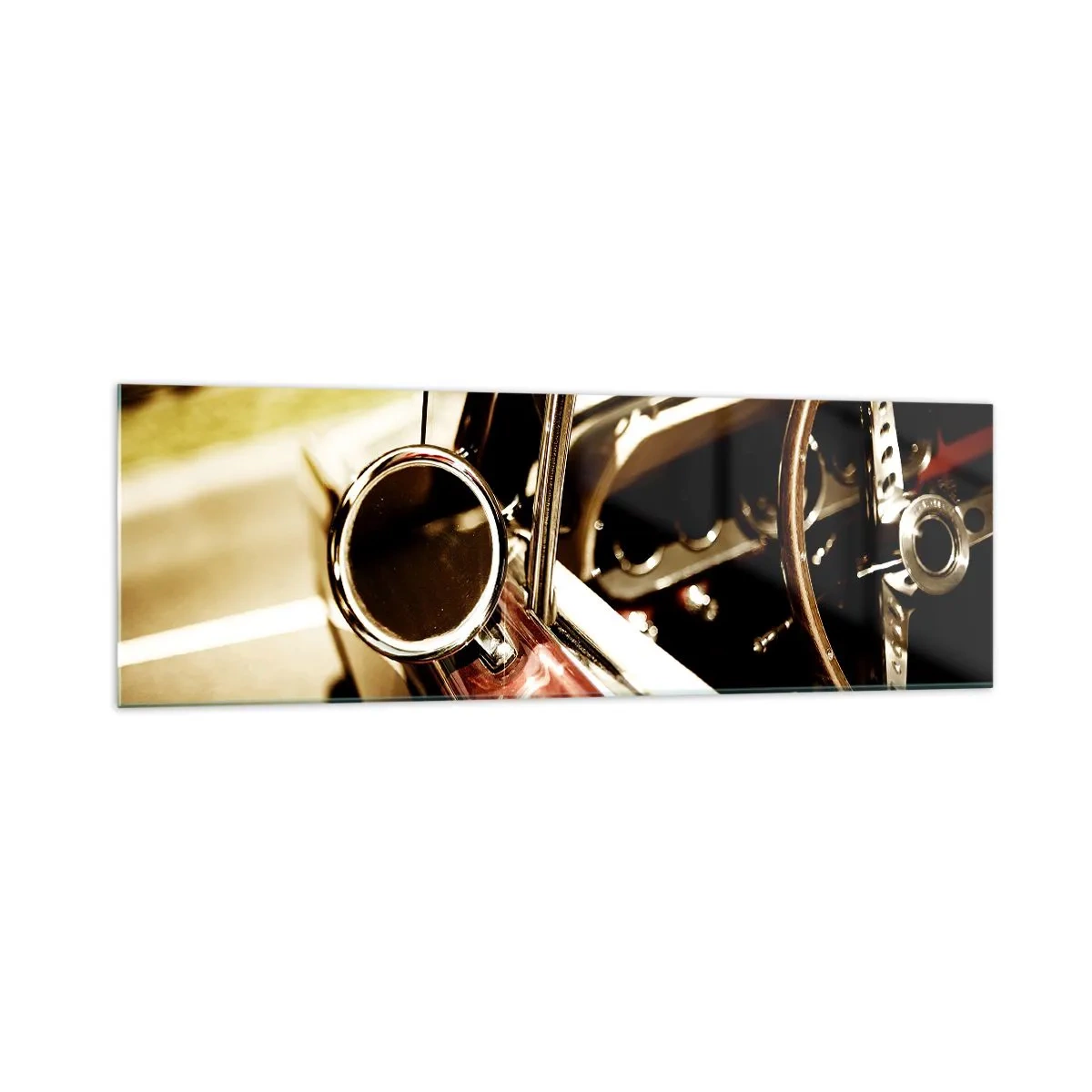 Obraz na szkle - Zbliżenie na lusterko i wnętrze klasycznego samochodu retro - 160x50cm - Auto z duszą - Nowoczesna dekoracja ścienna do salonu i sypialni ARTTOR