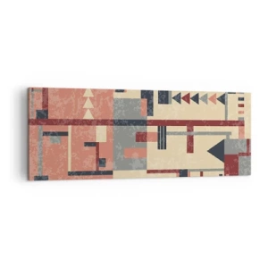 Obraz na płótnie - Geometryczny wzór w pastelowych odcieniach beżu, czerwieni i szarości - 140x50cm - Kombinacja pionów i poziomów - Nowoczesna dekoracja ścienna do salonu i sypialni ARTTOR
