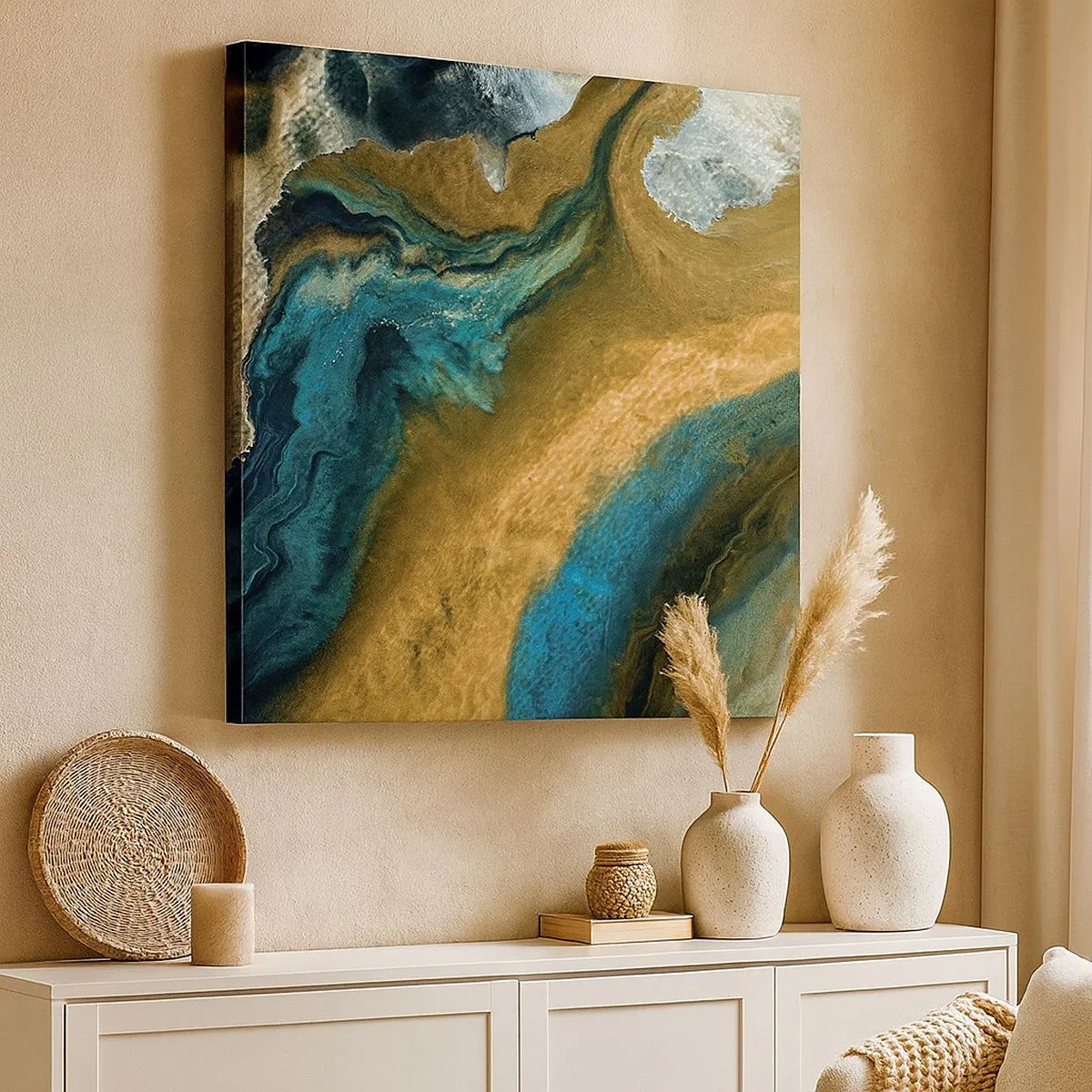 Obraz na płótnie - Niebieski – zółty – wzajemne wpływy - 30x30 cm