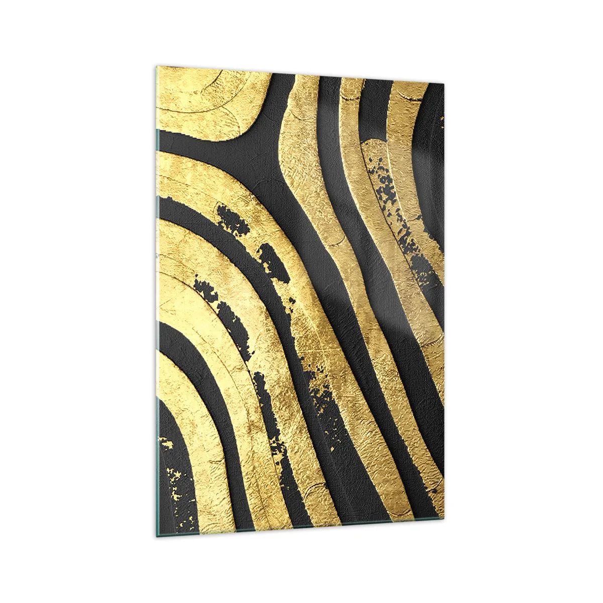 Obraz na szkle - Złote abstrakcyjne fale na czarnym tle - 70x100cm - Wszystko płynie - Nowoczesna dekoracja ścienna do salonu i sypialni ARTTOR