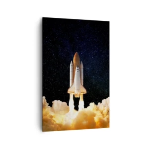 Obraz na płótnie - Startująca rakieta kosmiczna na tle gwiaździstego nieba - 80x120cm - Ad astra! - Nowoczesna dekoracja ścienna do salonu i sypialni ARTTOR